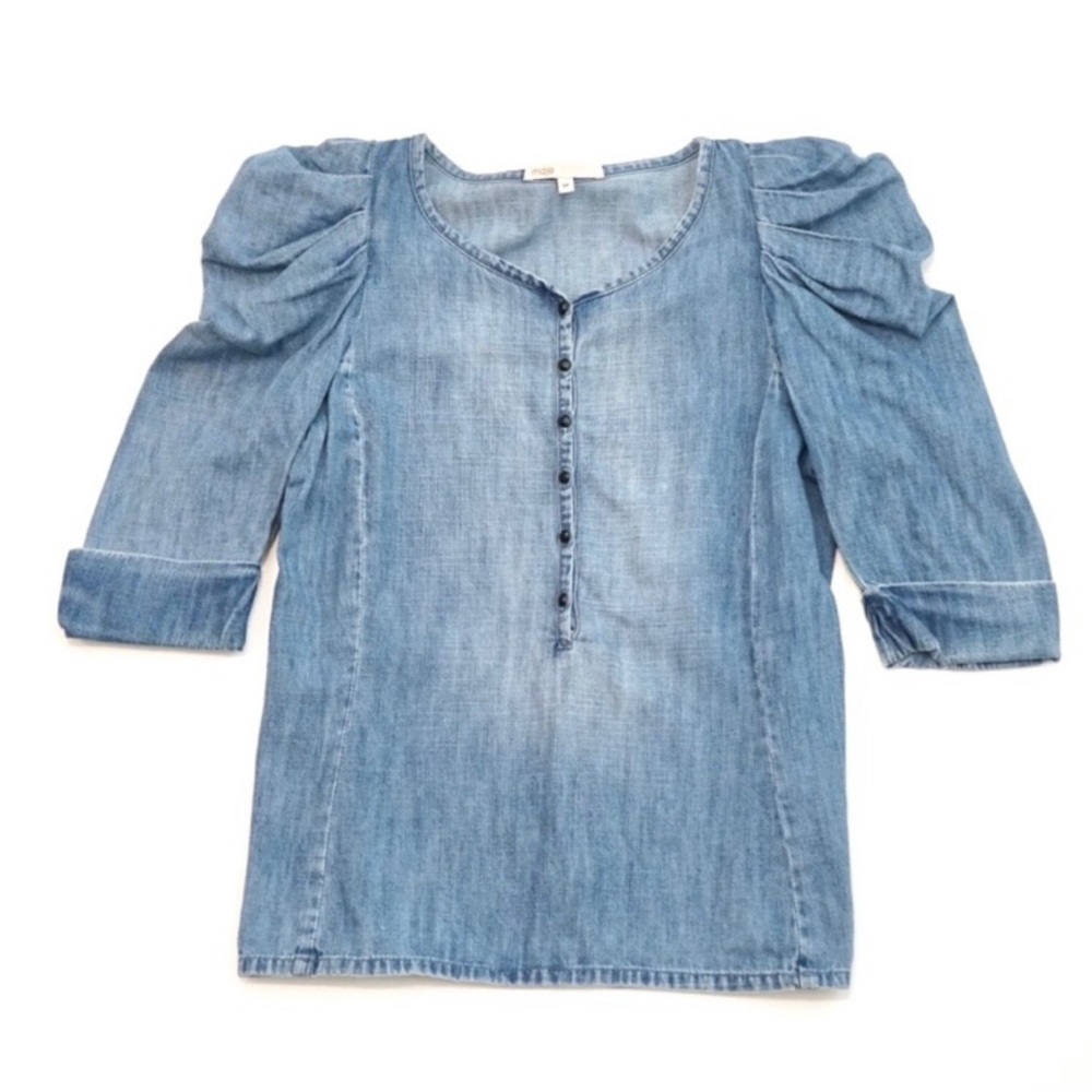 Maje Classic Denim Button Front With Natural fading & Buttons Top Blouse